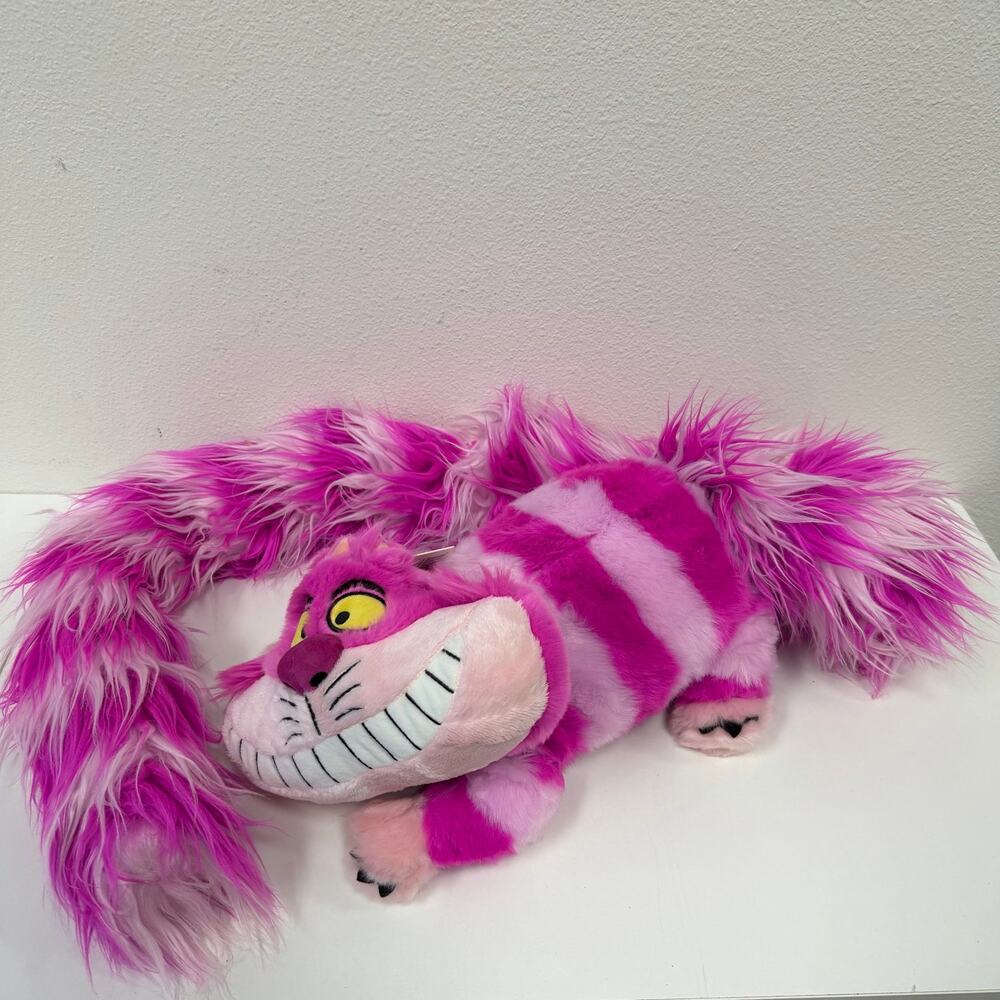 Disney Parks Cheshire Cat Plush Long Fluffy Boa Tail Alice in Wonderland Toy NEW